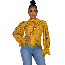 Load image into Gallery viewer, New Elegant Long Sleeve Hollow Out Mesh Lace Shirt Sheer See Through Top Blouse Clothing Dashiki African Shirts For Women 116