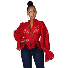 Load image into Gallery viewer, New Elegant Long Sleeve Hollow Out Mesh Lace Shirt Sheer See Through Top Blouse Clothing Dashiki African Shirts For Women 116