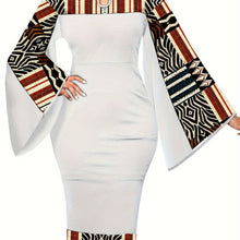 Load image into Gallery viewer, African Dresses For Women Bell Sleeve Print Casual Dress Elegant Nigerian Bodycon Pencil Attire
