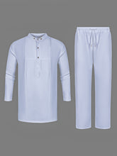 Load image into Gallery viewer, Men'S White Dashiki 2pcs Set, Special Neckline Detail &amp; Tailored Fit, Clean Cut, Long Sleeve Shirt + Easy-Fit Pants, African-Inspired Style For Streetwear, Weddings &amp; Cultural Events

