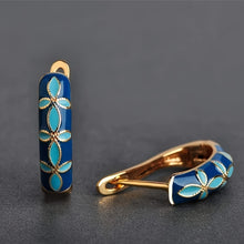 Load image into Gallery viewer, Luxurious Vintage Enamel Copper Hoop Earrings 1 Pair - Elegant Retro Style with Golden-Tone Accents, Stainless Steel Posts - Ideal for Gifting &amp; Vacation Wear, Novelty Earrings
