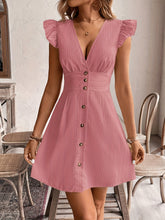 Load image into Gallery viewer, Frenchy Women'S Vacation Casual Solid Color Ruffle Sleeve Front Button Dress
