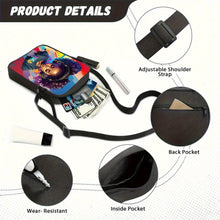 Load image into Gallery viewer, Women's Fashion Crossbody Bag, Cute African Girl Print, Durable Lightweight, Casual Shoulder Bag with Zippered Back Pocket, Polyester Lining, Digital Print Washable, No Oil Edging, Anime Theme, Black
