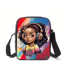 Load image into Gallery viewer, Women's Fashion Crossbody Bag, Cute African Girl Print, Durable Lightweight, Casual Shoulder Bag with Zippered Back Pocket, Polyester Lining, Digital Print Washable, No Oil Edging, Anime Theme, Black
