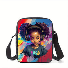 Load image into Gallery viewer, Women's Fashion Crossbody Bag, Cute African Girl Print, Durable Lightweight, Casual Shoulder Bag with Zippered Back Pocket, Polyester Lining, Digital Print Washable, No Oil Edging, Anime Theme, Black
