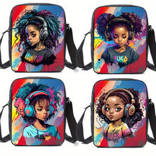 Load image into Gallery viewer, Women's Fashion Crossbody Bag, Cute African Girl Print, Durable Lightweight, Casual Shoulder Bag with Zippered Back Pocket, Polyester Lining, Digital Print Washable, No Oil Edging, Anime Theme, Black
