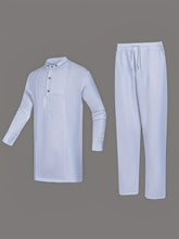 Load image into Gallery viewer, Men'S White Dashiki 2pcs Set, Special Neckline Detail &amp; Tailored Fit, Clean Cut, Long Sleeve Shirt + Easy-Fit Pants, African-Inspired Style For Streetwear, Weddings &amp; Cultural Events
