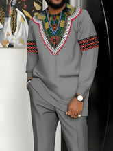 Load image into Gallery viewer, [African-Inspired Suit] Breathable Knit Polyester Men's African-Inspired Suit - White with Green, Red, Black Accents | Formal &amp; Casual Events, Machine Washable, Round Neck Design, Comfortable Fit, PLUS SIZE, Business Party Ou
