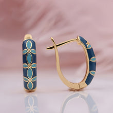 Load image into Gallery viewer, Luxurious Vintage Enamel Copper Hoop Earrings 1 Pair - Elegant Retro Style with Golden-Tone Accents, Stainless Steel Posts - Ideal for Gifting &amp; Vacation Wear, Novelty Earrings
