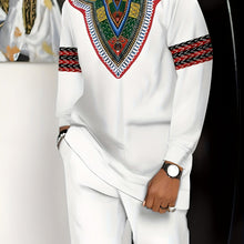 Load image into Gallery viewer, [African-Inspired Suit] Breathable Knit Polyester Men's African-Inspired Suit - White with Green, Red, Black Accents | Formal &amp; Casual Events, Machine Washable, Round Neck Design, Comfortable Fit, PLUS SIZE, Business Party Ou
