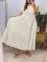 Load image into Gallery viewer, Women'S Elegant Pleated A-Line Maxi Dress - Navy Blue, Short Sleeve, Crew Neck, Loose Fit, Perfect for Spring/Summer/Fall, Vacation Attire, Vacation Dress | Pleated Aline Dress | Nonstretch Fabric
