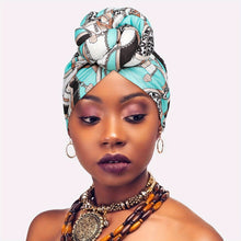 Load image into Gallery viewer, Awegeo Luxury Shower Cap for Women - Unscented, Hand-Tied Knot, Fashionable African Print Turban - Versatile for Daily Use, Comfortable &amp; Breathable High-Quality Head Wrap (1-Pack)
