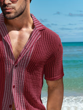 Load image into Gallery viewer, 2Pcs Men's Co-ord Set - Breathable Hollow Out Short Sleeve Shirt and Drawstring Shorts for Summer - Daily Leisure, Vacation, Resorts, and Outdoor Activities
