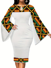 Load image into Gallery viewer, African Dresses For Women Bell Sleeve Print Casual Dress Elegant Nigerian Bodycon Pencil Attire
