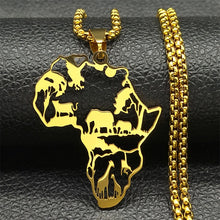 Load image into Gallery viewer, African Map Pendant Necklace - Stainless Steel Golden-Tone Animal &amp; Geometric Design, Intricate Hollow Details, Perfect for Daily Wear or Gifting, Unique Gift Item|Classic Style|Durable Necklace

