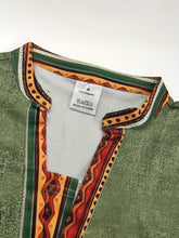 Load image into Gallery viewer, Men'S Vintage Green Henley Shirt with Traditional African Patterns - Casual Short Sleeve, Button-Up, V-Neck, Summer Wear, Polyester Blend, Button Detail, African Fashion Shirt
