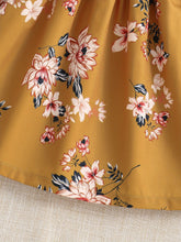 Load image into Gallery viewer, Floral Puff Sleeve Shirred Belted Princess Dress for Girls, Summer Party Beach Vacation Clothes
