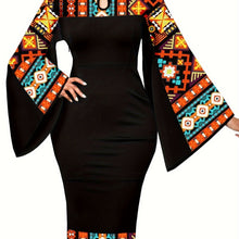 Load image into Gallery viewer, African Dresses For Women Bell Sleeve Print Casual Dress Elegant Nigerian Bodycon Pencil Attire
