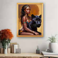 Load image into Gallery viewer, Modern African Woman &amp; Cheetah Canvas Art Print - Frameless Wall Decor For Living Room, Bedroom, Office, And More Cheetah Print Room Decor
