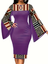 Load image into Gallery viewer, African Dresses For Women Bell Sleeve Print Casual Dress Elegant Nigerian Bodycon Pencil Attire
