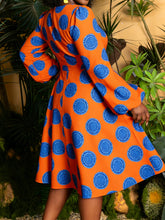 Load image into Gallery viewer, Plus Size, Plus Size Women's Elegant A-Line Short Dress with Green &amp; Golden African Print - Long Sleeve Round Neck Short Length (knee-Length hem) Fitted Bodice &amp; Flowy, Wrinkle-Resistant for Weddings, Parties, - Machine Washa
