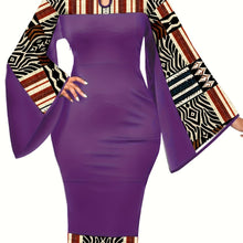 Load image into Gallery viewer, African Dresses For Women Bell Sleeve Print Casual Dress Elegant Nigerian Bodycon Pencil Attire
