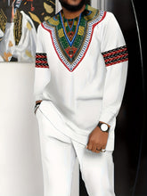 Load image into Gallery viewer, [African-Inspired Suit] Breathable Knit Polyester Men's African-Inspired Suit - White with Green, Red, Black Accents | Formal &amp; Casual Events, Machine Washable, Round Neck Design, Comfortable Fit, PLUS SIZE, Business Party Ou
