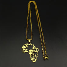 Load image into Gallery viewer, African Map Pendant Necklace - Stainless Steel Golden-Tone Animal &amp; Geometric Design, Intricate Hollow Details, Perfect for Daily Wear or Gifting, Unique Gift Item|Classic Style|Durable Necklace

