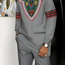 Load image into Gallery viewer, [African-Inspired Suit] Breathable Knit Polyester Men's African-Inspired Suit - White with Green, Red, Black Accents | Formal &amp; Casual Events, Machine Washable, Round Neck Design, Comfortable Fit, PLUS SIZE, Business Party Ou
