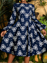 Load image into Gallery viewer, Plus Size, Plus Size Women's Elegant A-Line Short Dress with Green &amp; Golden African Print - Long Sleeve Round Neck Short Length (knee-Length hem) Fitted Bodice &amp; Flowy, Wrinkle-Resistant for Weddings, Parties, - Machine Washa
