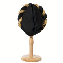 Load image into Gallery viewer, Elegant Golden Spangle 2-Strand Braid Turban - Vibrant African Wedding Headwear, Lightweight Polyester Fabric, Handwash/Dry Clean, Non-Stretch, Toggle Closure, Festive Attire|Luxury Headwrap|Intricate Braiding
