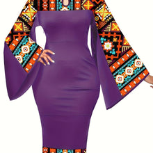 Load image into Gallery viewer, African Dresses For Women Bell Sleeve Print Casual Dress Elegant Nigerian Bodycon Pencil Attire
