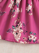 Load image into Gallery viewer, Floral Puff Sleeve Shirred Belted Princess Dress for Girls, Summer Party Beach Vacation Clothes
