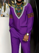 Load image into Gallery viewer, [African-Inspired Suit] Breathable Knit Polyester Men's African-Inspired Suit - White with Green, Red, Black Accents | Formal &amp; Casual Events, Machine Washable, Round Neck Design, Comfortable Fit, PLUS SIZE, Business Party Ou
