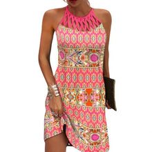 Load image into Gallery viewer, Summer Women's Dress O-neck Hollow Design Sense Halter Neck Fashion Printed Vacation Beach Hot Girl Mini Skirt

