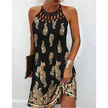 Load image into Gallery viewer, Summer Women's Dress O-neck Hollow Design Sense Halter Neck Fashion Printed Vacation Beach Hot Girl Mini Skirt
