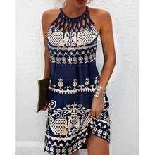 Load image into Gallery viewer, Summer Women's Dress O-neck Hollow Design Sense Halter Neck Fashion Printed Vacation Beach Hot Girl Mini Skirt
