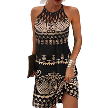 Load image into Gallery viewer, Summer Women's Dress O-neck Hollow Design Sense Halter Neck Fashion Printed Vacation Beach Hot Girl Mini Skirt

