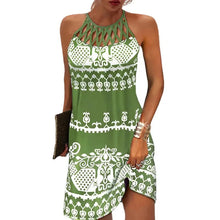 Load image into Gallery viewer, Summer Women's Dress O-neck Hollow Design Sense Halter Neck Fashion Printed Vacation Beach Hot Girl Mini Skirt
