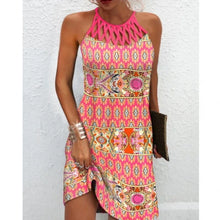 Load image into Gallery viewer, Summer Women's Dress O-neck Hollow Design Sense Halter Neck Fashion Printed Vacation Beach Hot Girl Mini Skirt

