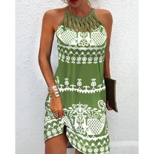 Load image into Gallery viewer, Summer Women's Dress O-neck Hollow Design Sense Halter Neck Fashion Printed Vacation Beach Hot Girl Mini Skirt
