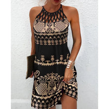 Load image into Gallery viewer, Summer Women's Dress O-neck Hollow Design Sense Halter Neck Fashion Printed Vacation Beach Hot Girl Mini Skirt
