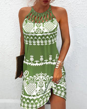 Load image into Gallery viewer, Summer Women's Dress O-neck Hollow Design Sense Halter Neck Fashion Printed Vacation Beach Hot Girl Mini Skirt
