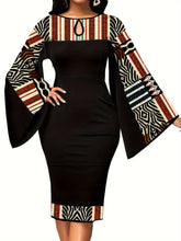 Load image into Gallery viewer, African Dresses For Women Bell Sleeve Print Casual Dress Elegant Nigerian Bodycon Pencil Attire
