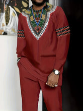 Load image into Gallery viewer, [African-Inspired Suit] Breathable Knit Polyester Men's African-Inspired Suit - White with Green, Red, Black Accents | Formal &amp; Casual Events, Machine Washable, Round Neck Design, Comfortable Fit, PLUS SIZE, Business Party Ou
