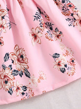 Load image into Gallery viewer, Floral Puff Sleeve Shirred Belted Princess Dress for Girls, Summer Party Beach Vacation Clothes
