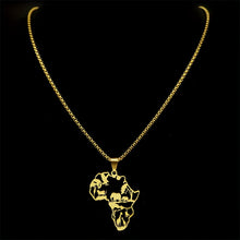 Load image into Gallery viewer, African Map Pendant Necklace - Stainless Steel Golden-Tone Animal &amp; Geometric Design, Intricate Hollow Details, Perfect for Daily Wear or Gifting, Unique Gift Item|Classic Style|Durable Necklace
