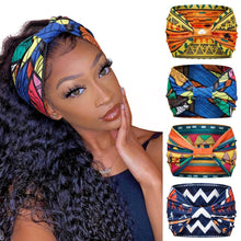 Load image into Gallery viewer, 4pcs Polyester Wide Headbands for Women, Bohemian Sports, African Knot Design, Non-Slip Yoga Headband for Normal Hair
