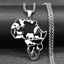 Load image into Gallery viewer, African Map Pendant Necklace - Stainless Steel Golden-Tone Animal &amp; Geometric Design, Intricate Hollow Details, Perfect for Daily Wear or Gifting, Unique Gift Item|Classic Style|Durable Necklace
