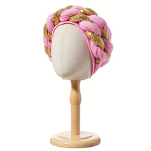 Load image into Gallery viewer, Elegant Golden Spangle 2-Strand Braid Turban - Vibrant African Wedding Headwear, Lightweight Polyester Fabric, Handwash/Dry Clean, Non-Stretch, Toggle Closure, Festive Attire|Luxury Headwrap|Intricate Braiding
